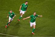 14 November 2017; Shane Duffy of Republic of Ireland celebrates after scoring his side's first goal with teamates James McClean, left, and Daryl Murphy during the FIFA 2018 World Cup Qualifier Play-off 2nd leg match between Republic of Ireland and Denmark at Aviva Stadium in Dublin. Photo by Brendan Moran/Sportsfile