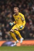 14 November 2017; Kasper Schmeichel of Denmark celebrates after Christian Eriksen scores their second goal during the FIFA 2018 World Cup Qualifier Play-off 2nd leg match between Republic of Ireland and Denmark at Aviva Stadium in Dublin. Photo by Eóin Noonan/Sportsfile