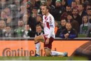 14 November 2017; Christian Eriksen of Denmark celebrates after scoring his side's second goal during the FIFA 2018 World Cup Qualifier Play-off 2nd leg match between Republic of Ireland and Denmark at Aviva Stadium in Dublin. Photo by Ramsey Cardy/Sportsfile