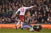 14 November 2017; Christian Eriksen of Denmark celebrates after scoring his side's second goal during the FIFA 2018 World Cup Qualifier Play-off 2nd leg match between Republic of Ireland and Denmark at Aviva Stadium in Dublin. Photo by Ramsey Cardy/Sportsfile