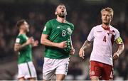 14 November 2017; Daryl Murphy of Republic of Ireland reacts after missing an opportunity to score during the FIFA 2018 World Cup Qualifier Play-off 2nd leg match between Republic of Ireland and Denmark at Aviva Stadium in Dublin.Photo by Seb Daly/Sportsfile