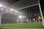 14 November 2017; Shane Duffy of Republic of Ireland shoots to score his side's first goal during the FIFA 2018 World Cup Qualifier Play-off 2nd leg match between Republic of Ireland and Denmark at Aviva Stadium in Dublin. Photo by Stephen McCarthy/Sportsfile