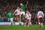 14 November 2017; Daryl Murphy of Republic of Ireland in action against William Kvist of Denmark during the FIFA 2018 World Cup Qualifier Play-off 2nd leg match between Republic of Ireland and Denmark at Aviva Stadium in Dublin.Photo by Eóin Noonan/Sportsfile