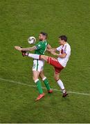 14 November 2017; Daryl Murphy of Republic of Ireland in action against Andreas Bjelland of Denmark during the FIFA 2018 World Cup Qualifier Play-off 2nd leg match between Republic of Ireland and Denmark at Aviva Stadium in Dublin.Photo by Brendan Moran/Sportsfile