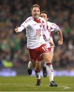 14 November 2017; Christian Eriksen of Denmark celebrates after scoring his side's third goal during the FIFA 2018 World Cup Qualifier Play-off 2nd leg match between Republic of Ireland and Denmark at Aviva Stadium in Dublin. Photo by Eóin Noonan/Sportsfile