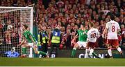 14 November 2017; Christian Eriksen of Denmark scores his side's third goal during the FIFA 2018 World Cup Qualifier Play-off 2nd leg match between Republic of Ireland and Denmark at Aviva Stadium in Dublin. Photo by Stephen McCarthy/Sportsfile