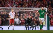 14 November 2017; Shane Duffy of Republic of Ireland reacts after Christian Eriksen of Denmark scored his side's fourth goal during the FIFA 2018 World Cup Qualifier Play-off 2nd leg match between Republic of Ireland and Denmark at Aviva Stadium in Dublin. Photo by Stephen McCarthy/Sportsfile