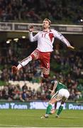14 November 2017; Nicklas Bendtner of Denmark celebrates after scoring his side's fifth goal during the FIFA 2018 World Cup Qualifier Play-off 2nd leg match between Republic of Ireland and Denmark at Aviva Stadium in Dublin. Photo by Eóin Noonan/Sportsfile