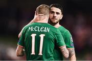 14 November 2017; A dejected James McClean, left, and Robbie Brady of Republic of Ireland after the FIFA 2018 World Cup Qualifier Play-off 2nd leg match between Republic of Ireland and Denmark at Aviva Stadium in Dublin. Photo by Seb Daly/Sportsfile