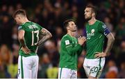 14 November 2017; Republic of Ireland players, from left, Jeff Hendrick, Wes Hoolahan and Shane Duffy following the FIFA 2018 World Cup Qualifier Play-off 2nd leg match between Republic of Ireland and Denmark at Aviva Stadium in Dublin. Photo by Stephen McCarthy/Sportsfile