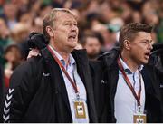 14 November 2017; Denmark manager Aage Hareide and assistant cacah Jon Dahl Tomasson, right, during the FIFA 2018 World Cup Qualifier Play-off 2nd leg match between Republic of Ireland and Denmark at Aviva Stadium in Dublin. Photo by Stephen McCarthy/Sportsfile
