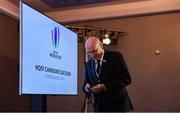 15 November 2017; President of the Fédération Française de Rugby Bernard Laporte after the Rugby World Cup 2023 host union announcement at the Royal Garden Hotel, London, England.  Photo by Brendan Moran/Sportsfile
