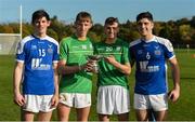 21 October 2017; Ireland players, from left, Ger Walsh, Jack Sheridan, Sean Whelan & Conor Shaw with the cup after the U21 Shinty International match between Ireland and Scotland at Bught Park in Inverness, Scotland. Photo by Piaras Ó Mídheach/Sportsfile