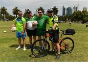 16 November 2017; Selector Padraic Joyce fellow selector Darragh O Sé and manager Joe Kernan with Eddie Wilson, from Belfast, a Senior Constable, Bicycle Patrol, Perth Police Station, Western Australia Police, during Ireland International Rules Squad training at Langley Park, Perth, Australia Photo by Ray McManus/Sportsfile