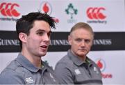 16 November 2017; Joey Carbery with head coach Joe Schmidt during an Ireland rugby press conference at Carton House in Maynooth, Kildare. Photo by Matt Browne/Sportsfile