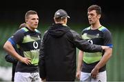 17 November 2017; Andrew Conway, left, and Darren Sweetnam in conversation with head coach Joe Schmidt during the Ireland rugby captain's run at the Aviva Stadium in Dublin. Photo by Seb Daly/Sportsfile