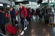 17 November 2017; Galway hurlers departed Dublin Airport for Boston today onboard Aer Lingus flight EI137. Aer Lingus, official airline of the AIG Fenway Hurling Classic and Irish Festival, has been serving Boston since 1958 and is thrilled to once again be supporting this unique cultural and sporting event, bringing 130 hurlers to Boston’s iconic Fenway Park. Games will be broadcast on TG4 on November 19th with Dublin v Galway in the first semi-final followed by Clare v Tipperary in the second semi-final. Pictured is Galway hurler Jason Flynn. Photo by Ramsey Cardy/Sportsfile