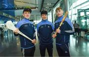 17 November 2017; Dublin hurlers departed Dublin Airport for Boston today onboard Aer Lingus flight EI 139. Aer Lingus, official airline of the AIG Fenway Hurling Classic and Irish Festival, has been serving Boston since 1958 and is thrilled to once again be supporting this unique cultural and sporting event, bringing 130 hurlers to Boston’s iconic Fenway Park. Games will be broadcast on TG4 on November 19th with Dublin v Galway in the first semi-final followed by Clare v Tipperary in the second semi-final. Pictured are Dublin's Daire Gray, Paul Crummey and Ronan Hayes. Photo by Ramsey Cardy/Sportsfile