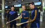 17 November 2017; The Tipperary hurlers departed Dublin Airport for Boston today onboard Aer Lingus flight EI 139. Aer Lingus, official airline of the AIG Fenway Hurling Classic and Irish Festival, has been serving Boston since 1958 and is thrilled to once again be supporting this unique cultural and sporting event, bringing 130 hurlers to Boston’s iconic Fenway Park. Games will be broadcast on TG4 on November 19th with Dublin v Galway in the first semi-final followed by Clare v Tipperary in the second semi-final. Pictured are Tipperary's Mikey Breen, Noel McGrath and Seamus Callanan. Photo by Ramsey Cardy/Sportsfile