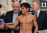 17 November 2017; Jerwin Ancajas weighs in ahead of his IBF World Super Flyweight Championship bout with Jamie Conlan on Saturday at the Clayton Hotel in Belfast. Photo by Oliver McVeigh/Sportsfile