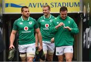 17 November 2017; CJ Stander, left, Kieran Treadwell, centre, and Rob Herring ahead of the Ireland rugby captain's run at the Aviva Stadium in Dublin. Photo by Ramsey Cardy/Sportsfile
