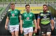 17 November 2017; Chris Farrell, left, Darren Sweetnam, centre, and Sean Reidy ahead of the Ireland rugby captain's run at the Aviva Stadium in Dublin. Photo by Ramsey Cardy/Sportsfile