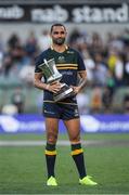 18 November 2017; Australian captain Shaun Burgoyne with Cormac McAnallen Cup after the Virgin Australia International Rules Series 2nd test at the Domain Stadium in Perth, Australia. Photo by Ray McManus/Sportsfile