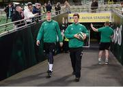 18 November 2017; Chris Farrell, left, and Darren Sweetnam, right, of Ireland make their way to the pitch prior to the Guinness Series International match between Ireland and Fiji at the Aviva Stadium in Dublin. Photo by Seb Daly/Sportsfile