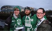18 November 2017; Ireland supporters Con Aire from Galway, left, Andrew Tierney from Offaly and Cecilia Lally from Galway, prior to the Guinness Series International match between Ireland and Fiji at the Aviva Stadium in Dublin. Photo by Eóin Noonan/Sportsfile