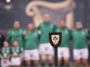18 November 2017; Ireland Rugby Football Union crest during the anthems prior to the Guinness Series International match between Ireland and Fiji at the Aviva Stadium in Dublin. Photo by Seb Daly/Sportsfile