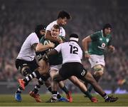 18 November 2017; Chris Farrell of Ireland is tackled by Ben Volavola, left, and Levani Botia of Fiji during the Guinness Series International match between Ireland and Fiji at the Aviva Stadium in Dublin. Photo by Seb Daly/Sportsfile