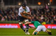 18 November 2017; Akapusi Qera of Fiji is tackled by Joey Carbery of Ireland during the Guinness Series International match between Ireland and Fiji at the Aviva Stadium in Dublin. Photo by Sam Barnes/Sportsfile