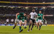 18 November 2017; Jack Conan of Ireland goes over to score his side's third try during the Guinness Series International match between Ireland and Fiji at the Aviva Stadium in Dublin. Photo by Eóin Noonan/Sportsfile