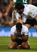18 November 2017; Henry Seniloli of Fiji celebrates after scoring his side's first try during the Guinness Series International match between Ireland and Fiji at the Aviva Stadium in Dublin. Photo by Sam Barnes/Sportsfile
