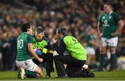 18 November 2017; Joey Carbery of Ireland receives treatment by the team doctor during the Guinness Series International match between Ireland and Fiji at the Aviva Stadium in Dublin. Photo by Eóin Noonan/Sportsfile