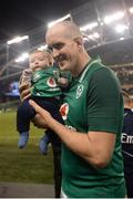 18 November 2017; Devin Toner of Ireland with his 8 week old son Max following the Guinness Series International match between Ireland and Fiji at the Aviva Stadium in Dublin. Photo by Seb Daly/Sportsfile