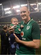 18 November 2017; Devin Toner of Ireland with his 8 week old son Max following the Guinness Series International match between Ireland and Fiji at the Aviva Stadium in Dublin. Photo by Seb Daly/Sportsfile