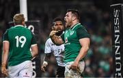 18 November 2017; Cian Healy of Ireland celebrates after scoring a try which is ultimately dissallowed during the Guinness Series International match between Ireland and Fiji at the Aviva Stadium in Dublin. Photo by Eóin Noonan/Sportsfile