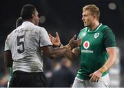 18 November 2017; Kieran Treadwell of Ireland and Leone Nakarawa of Fiji after after the Guinness Series International match between Ireland and Fiji at the Aviva Stadium in Dublin. Photo by Eóin Noonan/Sportsfile