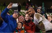 18 November 2017; Nemani Nadolo of Fiji poses for a photo with Ireland supporters after the Guinness Series International match between Ireland and Fiji at the Aviva Stadium in Dublin. Photo by Eóin Noonan/Sportsfile