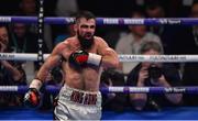 18 November 2017; Jono Carroll celebrates after defeating Humberto De Santiago in their IBF Intercontinental super featherweight title bout at the SSE Arena in Belfast. Photo by David Fitzgerald/Sportsfile