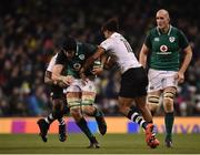 18 November 2017; Ultan Dillane of Ireland is tackled by Leone Nakarawa, left, and Ben Volavola of Fiji during the Guinness Series International match between Ireland and Fiji at the Aviva Stadium in Dublin. Photo by Seb Daly/Sportsfile