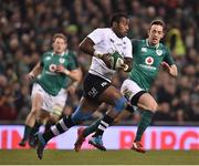 18 November 2017; Kini Murimurivalu of Fiji in action against Darren Sweetnam of Ireland during the Guinness Series International match between Ireland and Fiji at the Aviva Stadium in Dublin. Photo by Seb Daly/Sportsfile