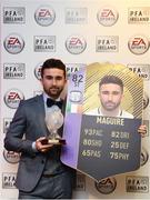 18 November 2017; PFA Ireland EA SPORTS™ Players’ Player of the Year Winner Sean Maguire, pictured at The Marker Hotel in Dublin, with his FIFA 18 Ultimate Team award-winner item, available in game from midnight on Saturday 18th November. Celebrating the win and mirroring his tremendous performances on the pitch throughout the year, this in-form FIFA Ultimate Team item sees Sean’s overall rating go from 62 to 82. With an incredible pace of 93, fans will have just one week to pack this very special item. Photo by Stephen McCarthy/Sportsfile