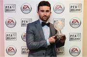 18 November 2017; PFA Ireland EA SPORTS™ Players’ Player of the Year Winner Sean Maguire, pictured at The Marker Hotel in Dublin. Sean also received an FIFA 18 Ultimate Team award-winner item, available in game from midnight on Saturday 18th November. Celebrating the win and mirroring his tremendous performances on the pitch throughout the year, this in-form FIFA Ultimate Team item sees Sean’s overall rating go from 62 to 82. With an incredible pace of 93, fans will have just one week to pack this very special item. Photo by Stephen McCarthy/Sportsfile