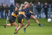 18 November 2017; Fiona Claffey of Foxrock Cabinteely in action against Eimear Meaney and Kathryn Coakley of Mourneabbey during the All-Ireland Ladies Football Senior Club Championship semi-final match between Foxrock Cabinteely and Mourneabbey at Bray Emmets in Wicklow. Photo by Matt Browne/Sportsfile