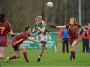 19 November 2017; Cora Staunton of Carnacon in action against Maura McMenamin and Shannon McQuiad of St Macartan's during the All-Ireland Ladies Football Senior Club Championship Semi-Final match between St Macartan's and Carnacon at Fr. Hackett Park in Augher, Tyrone. Photo by Oliver McVeigh/Sportsfile