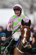 19 November 2017; Jockey Paul Townend celebrates after winning the Morgiana hurdle on Faugheen at Punchestown Racecourse in Naas, Co Kildare. Photo by Ramsey Cardy/Sportsfile