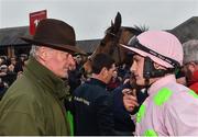 19 November 2017; Trainer Willie Mullins in conversation with jockey Paul Townend after sending out Faugheen to win the Morgiana hurdle at Punchestown Racecourse in Naas, Co Kildare. Photo by Ramsey Cardy/Sportsfile