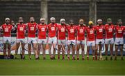 19 November 2017; Cuala players during the National Anthem ahead of the AIB Leinster GAA Hurling Senior Club Championship Semi-Final match between Cuala and St Martin's GAA Club at Parnell Park in Dublin. Photo by Cody Glenn/Sportsfile